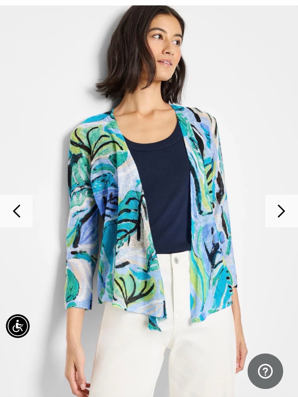 NIC+ZOE Turquoise & Navy Abstract Open Cardigan